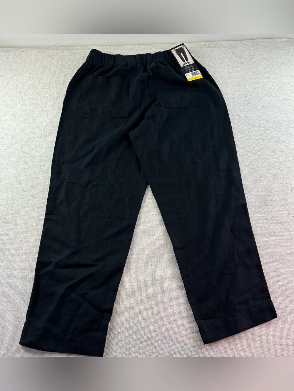 Banana Republic New women S linen blend tapered crop pants black elastic waist